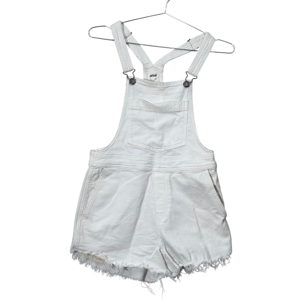 Aerie Short Overalls Womens XXS White Denim Frayed Hem Casual Summer Bib Overall